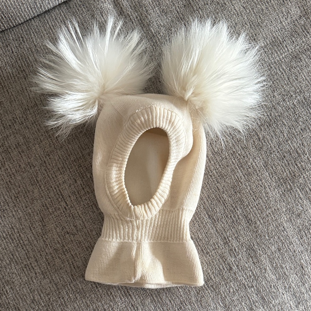 Charming Cream Kids Hat with Fluffy Pom Poms size 47